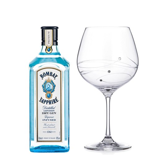 Bombay Sapphire Gin 70cl And Single Gin and Tonic Spiral Copa Glass